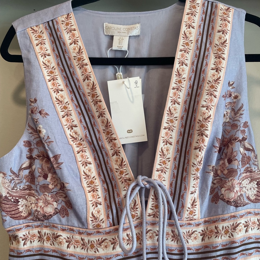 Caroline Constas New York Grecian Linen Blend Floral Print Maxi Dress Small New - Picture 2 of 5